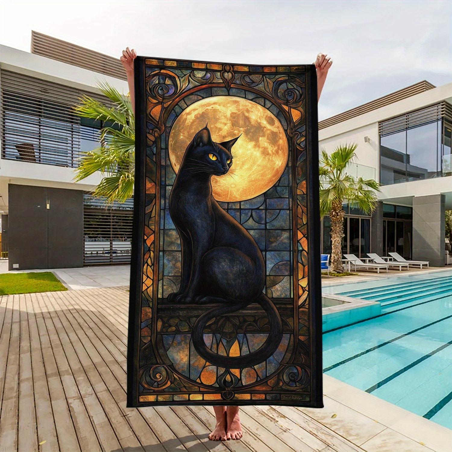 

Black Cat Stained Glass Moon Beach Towel: A Stunning Summer Essential! Suitable for towels, bath towels, beach towels W30*H60(CM)