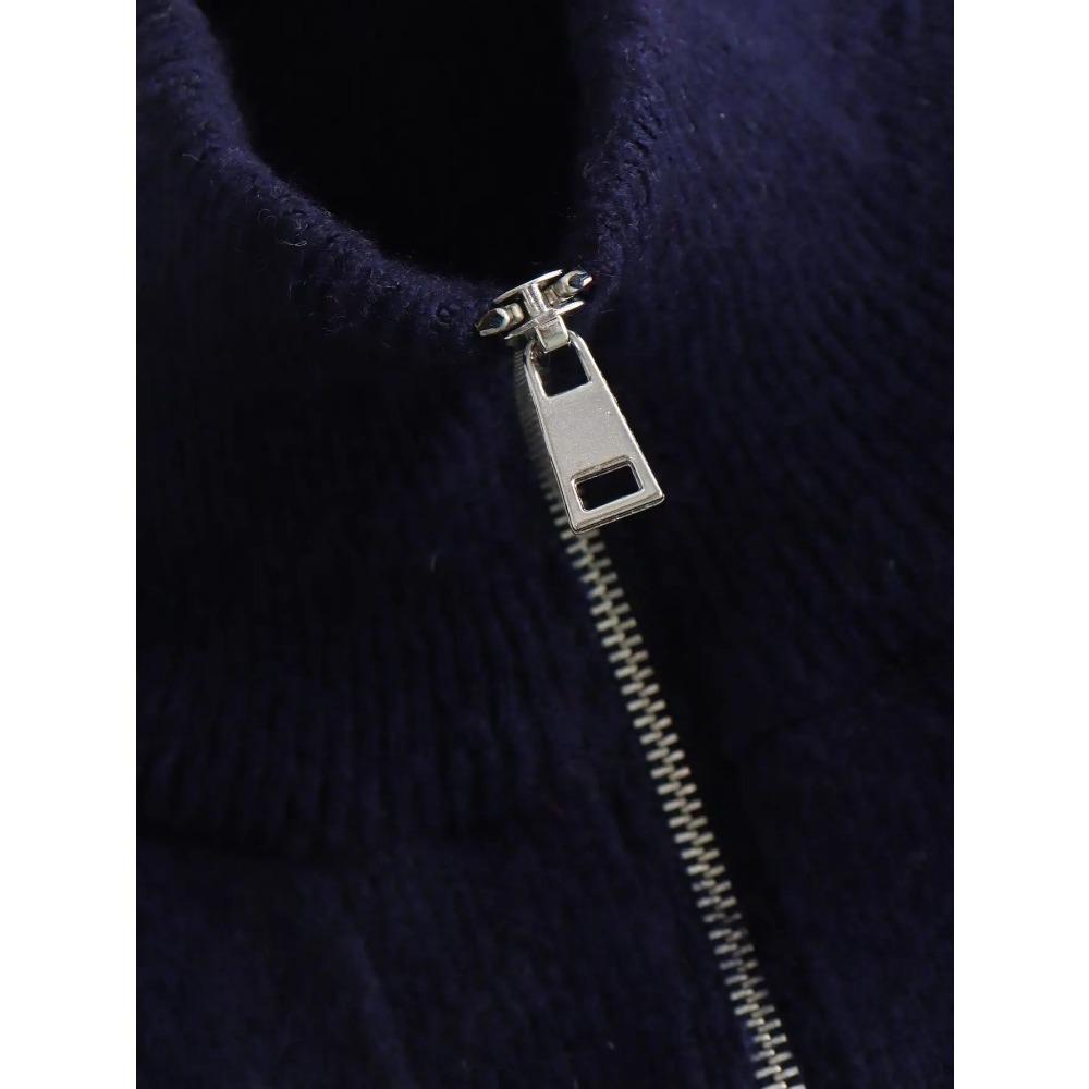 Autumn Winter Fashion Striped Zippered Lapel Long Sleeve Loose Casual Knitted Sweater for Women