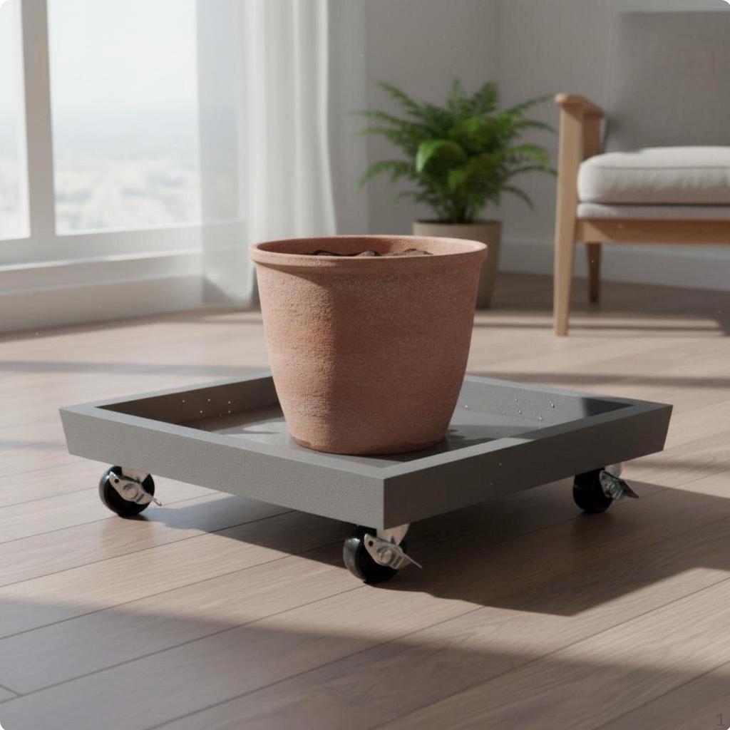 Square Planter Tray Faux Cement Finish Rolling Garden 360Degree Rotating Casters