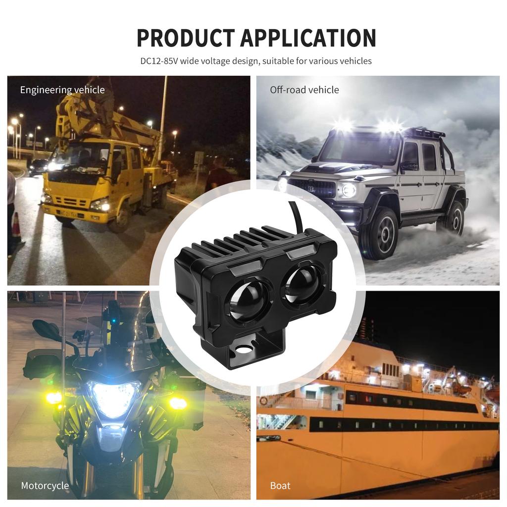 LED Motorcycle Driving Fog Spot Light Auxiliary Lamp White+Amber