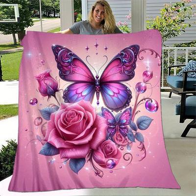 1pc. Fantasy Butterfly & Rose Garden Blanket - Home Decor, Office Blanket, Outdoor Throw,