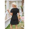 Female V-neck Hollow Lace Pleated Short Sleeved Dress