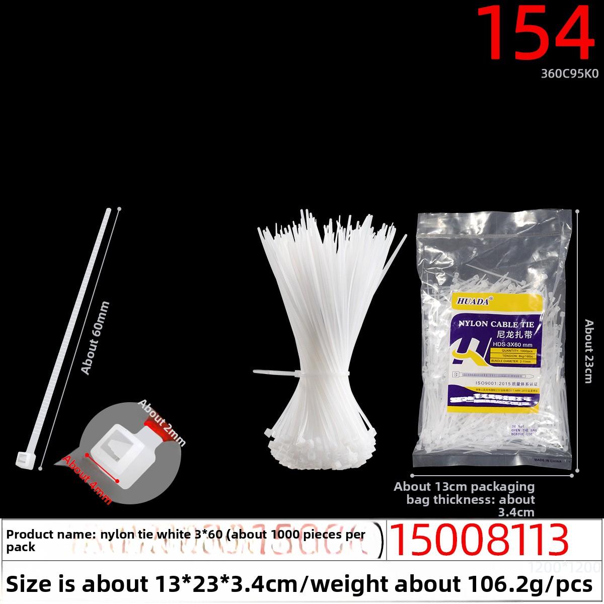 

Large White Nylon Cable Ties of 4*150*4*200*5*250*3*60*3*80 15008113#