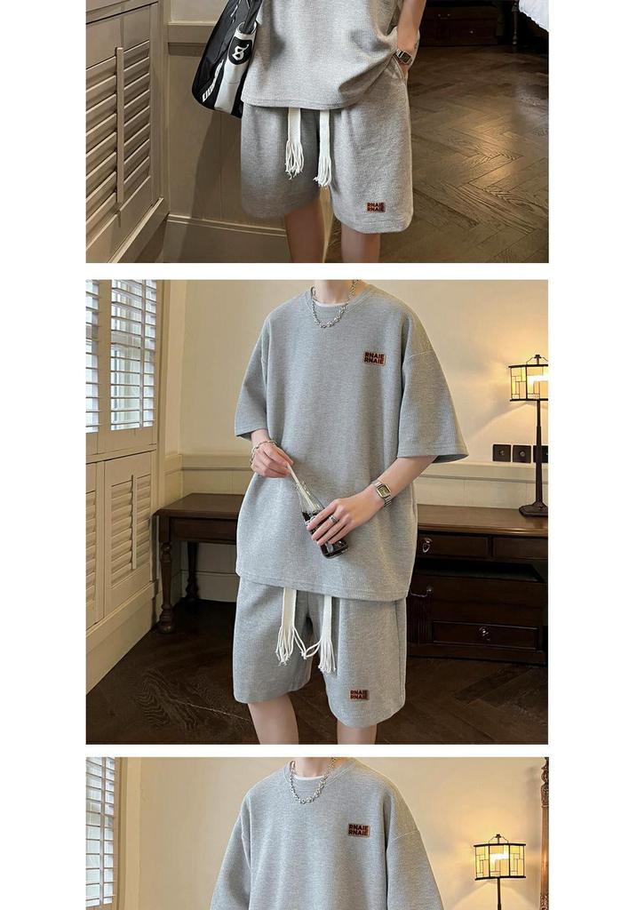 Men's Hong Kong Style Waffle Summer Set - 240g Heavyweight Short Sleeve Sporty Two-Piece
