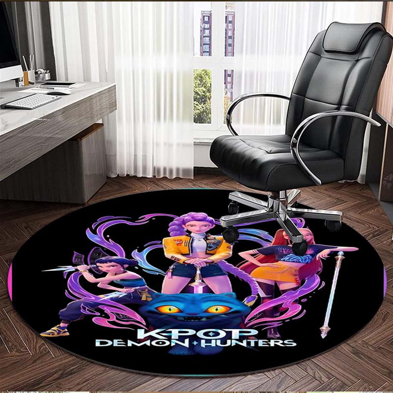 Tappeto Rotondo con Stampa KPop Demon Hunters, Tappeto da Pavimento Lavabile, Per Ingresso, Stanza del Dormitorio, Lavanderia, Ufficio, Studio, Decorazione per la Casa, Regalo di Compleanno Natale