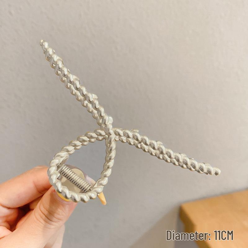 Korean-Style Pearl Metal Hair Claw Clip - Simple, Large, Elegant Shark Clip for Girls