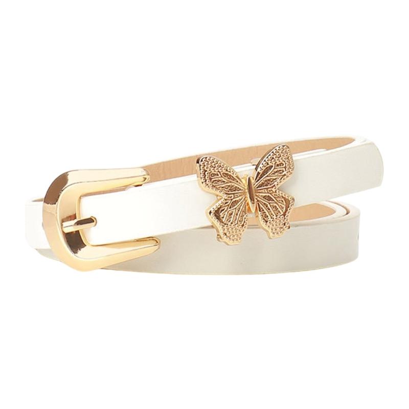 Stylish Gold Butterfly Decorated PU Leather Waist Belt Adjustable Length Waistband Sash for Dresses and Daily Outfits