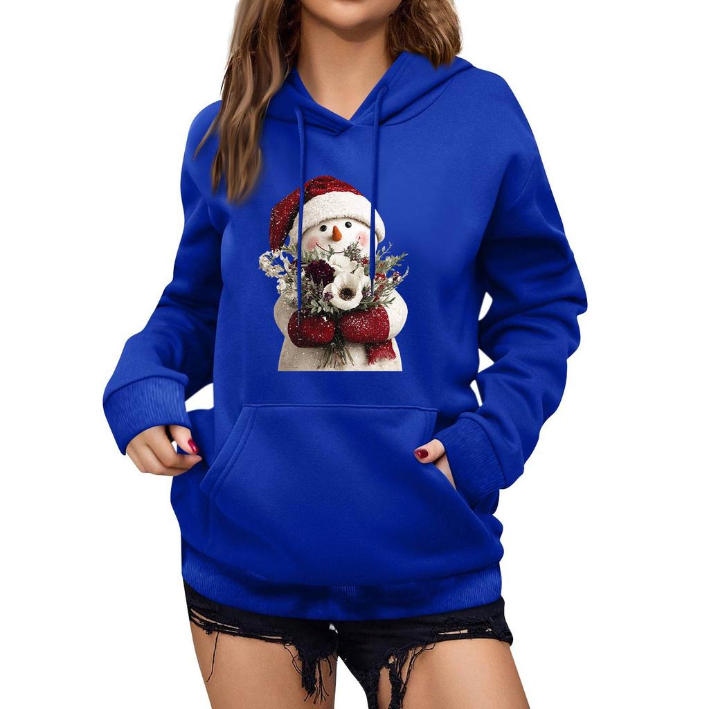 Women's Winter Christmas Printed Pullover Hooded Sweatshirt Fleece Long Sleeve Sweatshirt