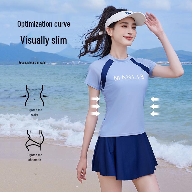 

Женский спортивный купальник-юбка А-силуэта 2025: Консервативные купальники больших размеров для отеля, горячего источника и курорта L (105-120 lbs)