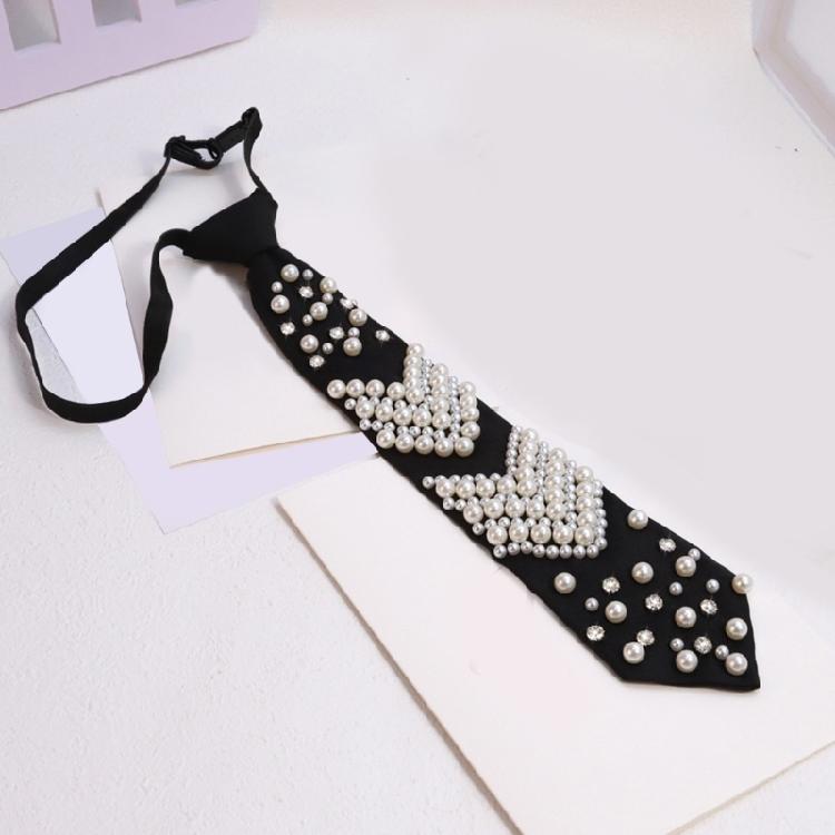 Friendly Polyester Necktie Imitation Pearls Detailing Business Meeting Accessory Comfortable Wear for Costume Parties