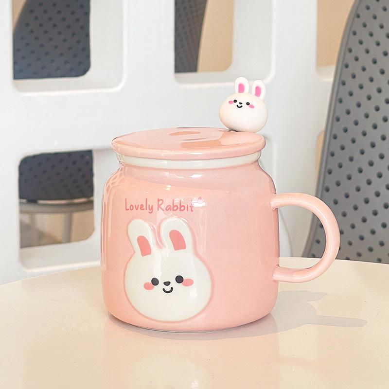 Creative Ceramic Cup High Value Household Cartoon Cute Couple Water Cup With Lid Souvenir