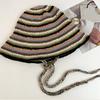Summer Fisherman Hat for Woman Weaving Bucket Hat Crochet Stripe Pattern Cap