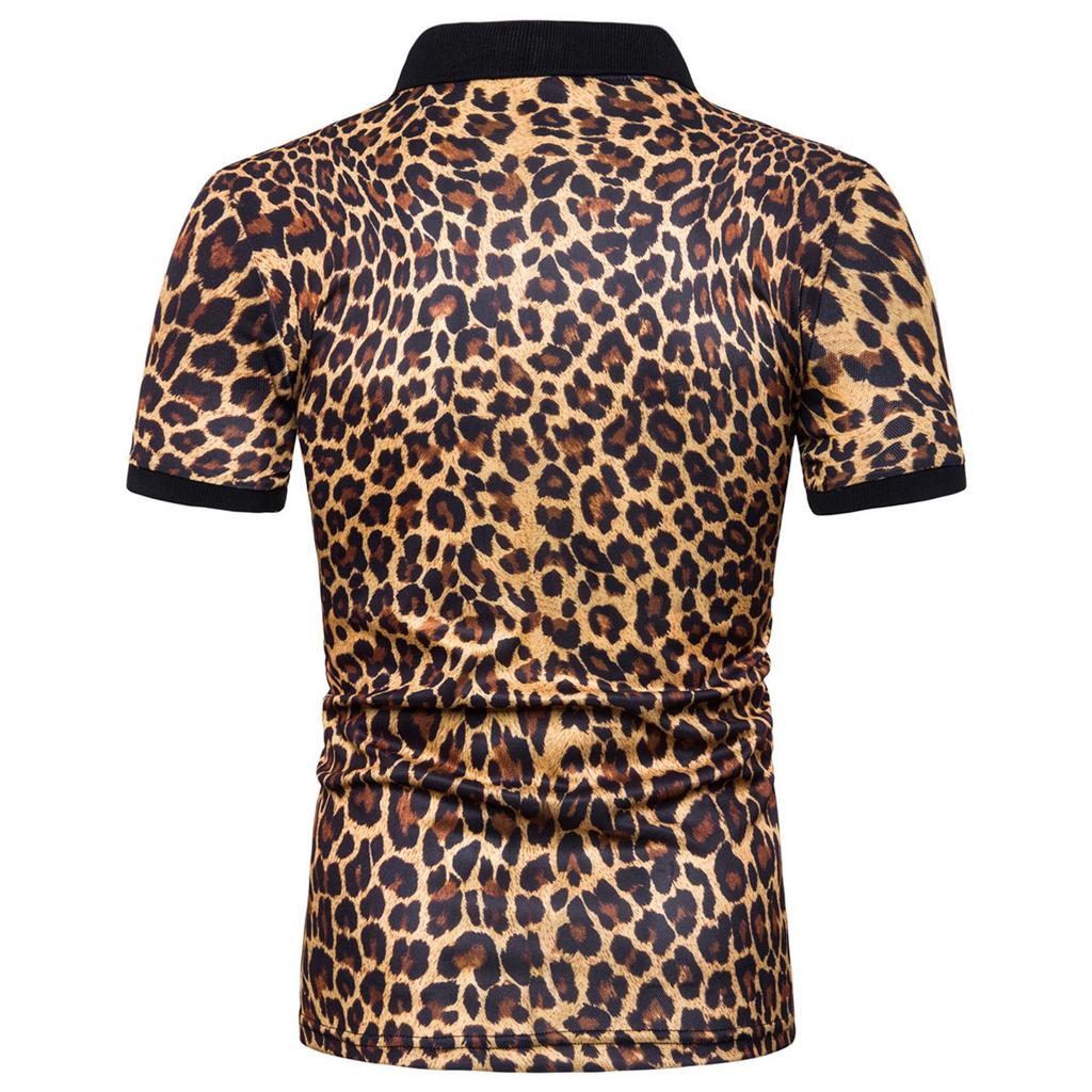 Men's Summer Fashion Leopard Print Casual Short Sleeve T-shirt Men