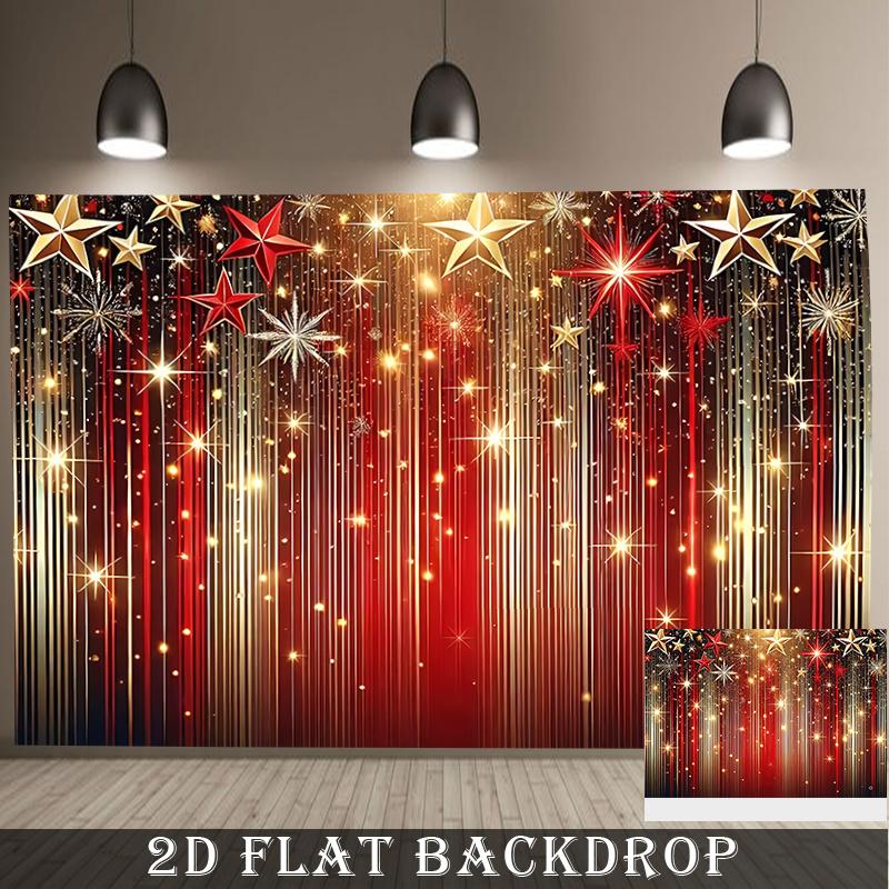 1Pcs Festive Red Golden Stars Sparkling Lights Decoration Background Celebration Backdrop Decorations For Photo Studio Booth Party