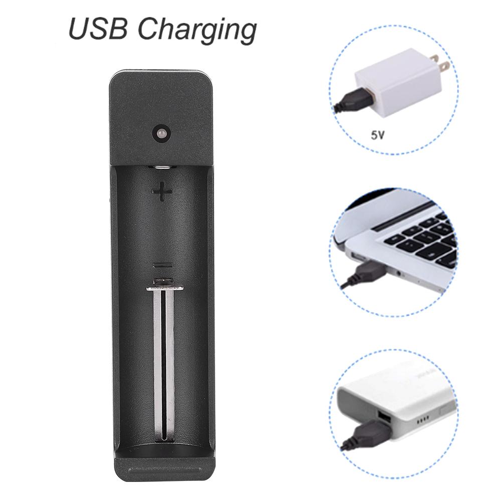 Black PC Universal Single Slot USB Battery Charger Adapter LED Intelligent Charging for Li Ion Cell 18650 26650 14500