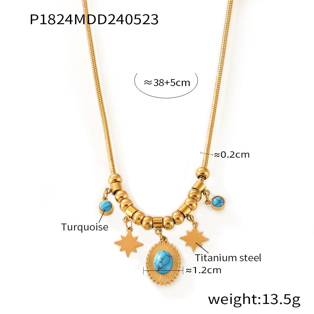 

Подвеска из богемской голубой бирюзы, позолоченное ожерелье из титановой стали, бабочка, геометрические круглые бусины, аксессуары, цепочка на ключицу
