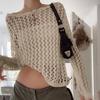 Women's 2026 New American Style Loose Knit Cardigan - Hollow Big Round Neck, Solid Color, See-through Mesh, Long Sleeve.
