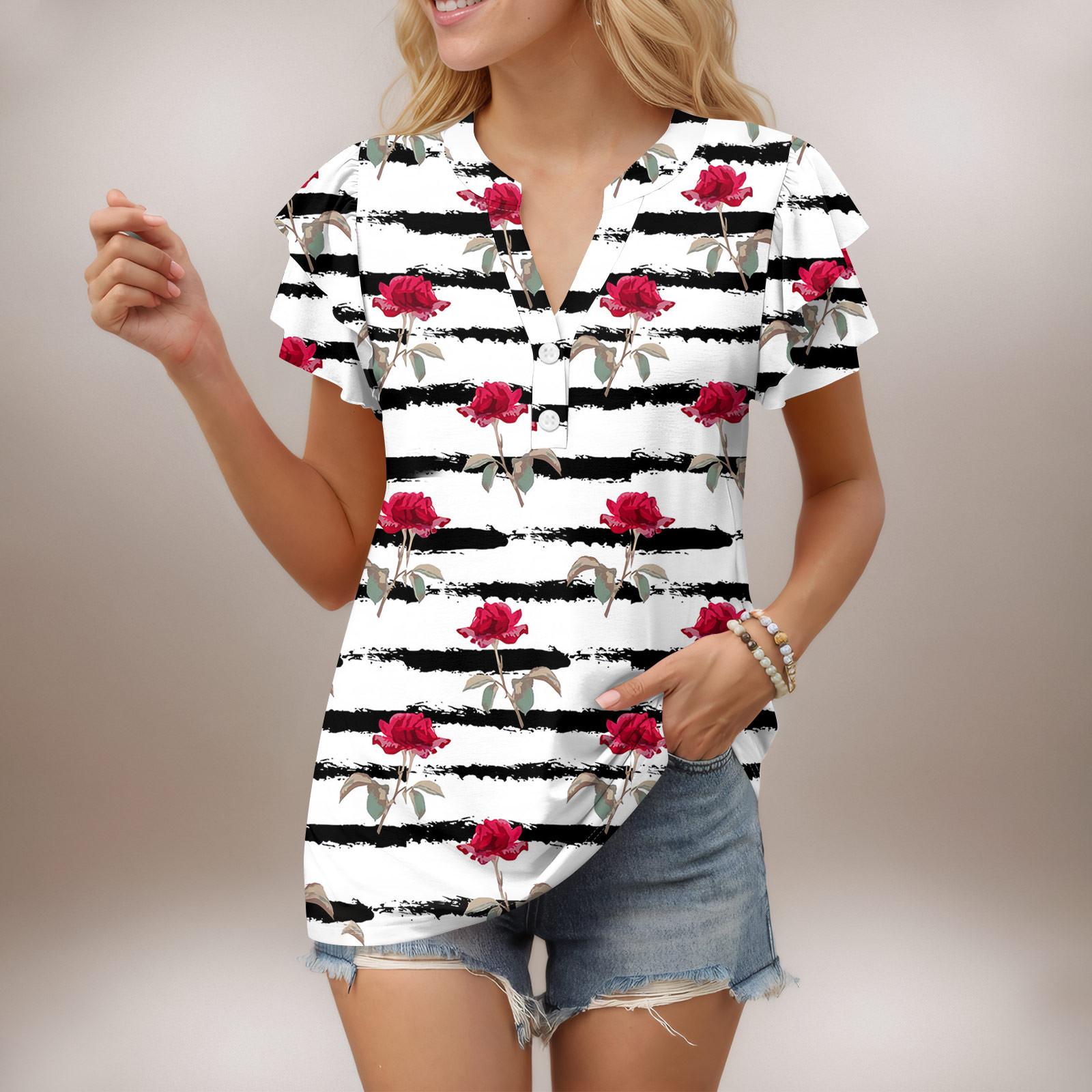 

Женский повседневный топ с короткими рукавами и V-образным вырезом, с оборками и градиентом XL красный