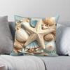 Coastal Blue Seashells Starfish Square Pillowcase Polyester Linen Velvet Pattern Zip Decorative Car Cushion Cover