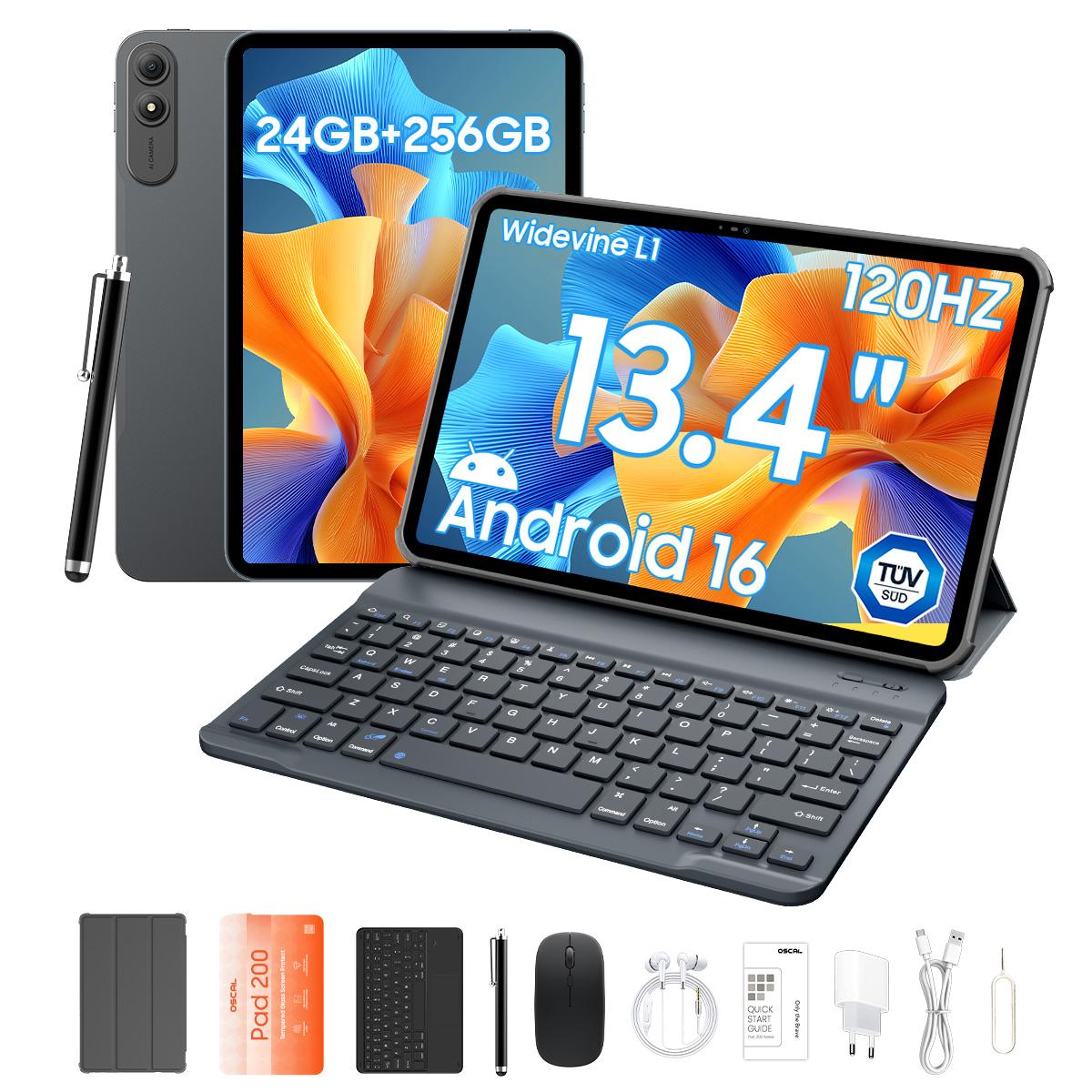 OSCAL Pad 200 13.4' Android 16 AI Set Tablet 24GB RAM 256GB ROM Tot 2TB 6+256 grijs