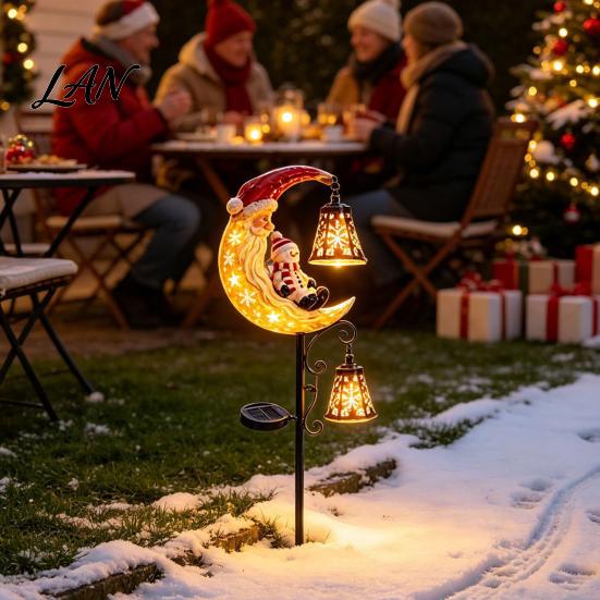 Waterproof Metal Yard Decorations Solar Christmas Garden Stake Light, 31.5 Inch Santa Snowman LED Pathway Lights, Outdoor Stakes Landscape Lighting