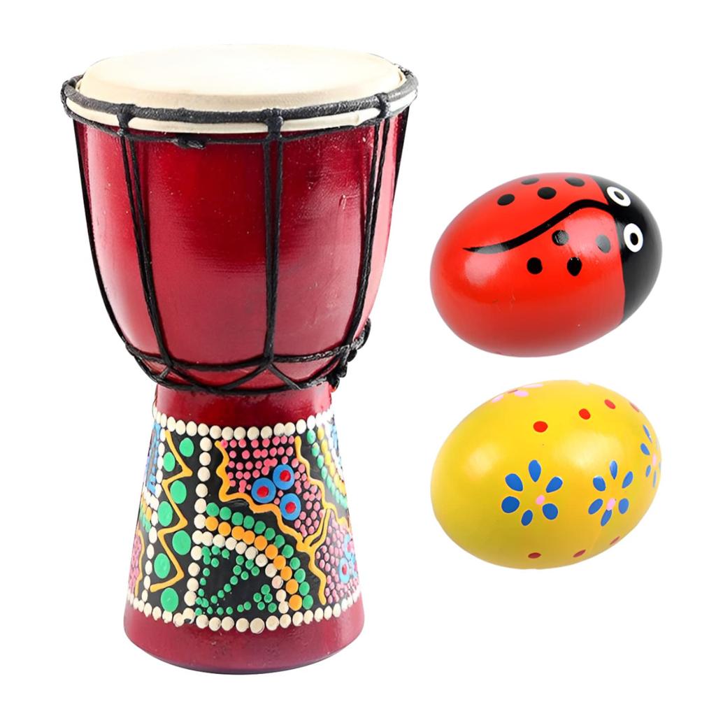 Heizi Djembe Hand Folk Instrument with Mini Percussion 15cm 30cm 2 Egg Drum, Maracas, (Medium, Diameter, Height, Maracas)