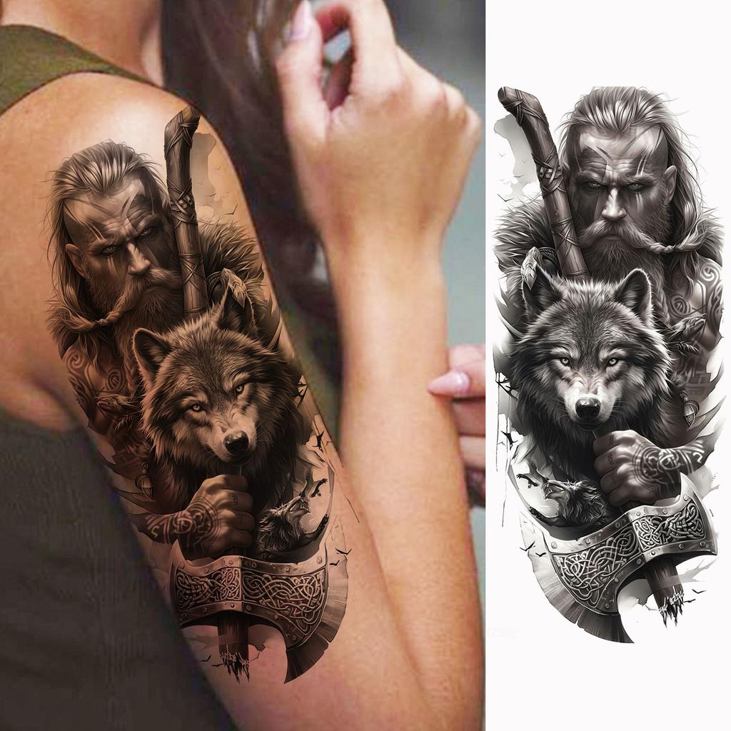1 Vel Cool Krijger Gladiator Tijdelijke Tatoeages Voor Mannen Vrouwen Realistisch Wolf Leeuw Waterdicht Nep Tatoeage Lichaam Arm Kunst Sticker