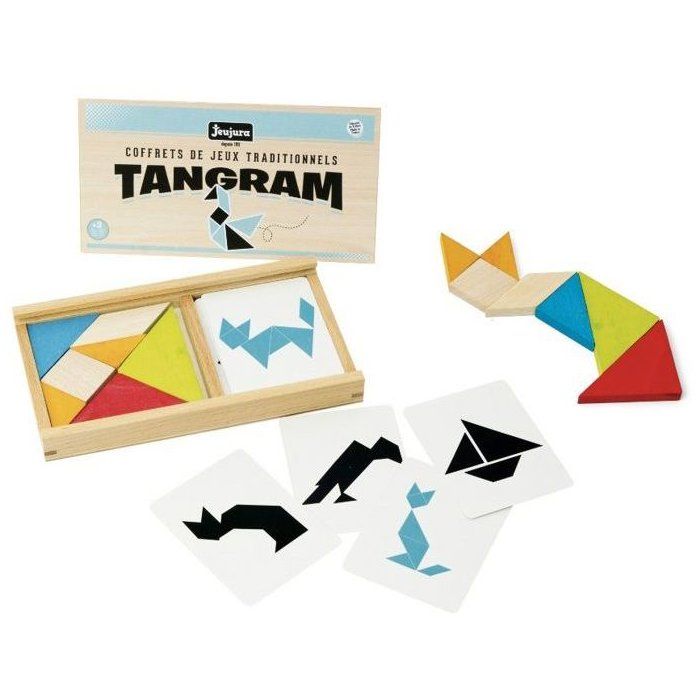 Jeu de tangram en bois - JEUJURA - 8144 - Coffret en bois - 7 pièces - 30 modèles