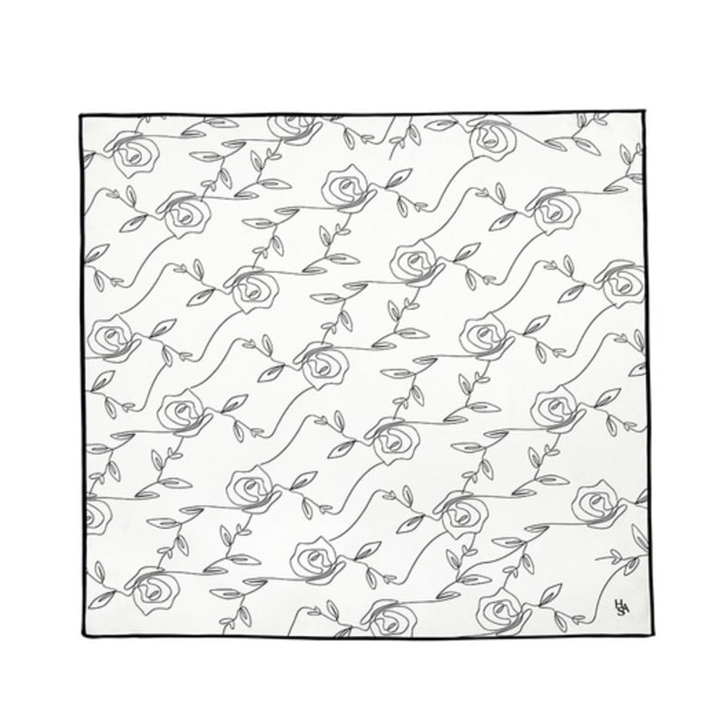 HAS HDM025 Rose Drawing Pattern Square Silk 100% Scarf