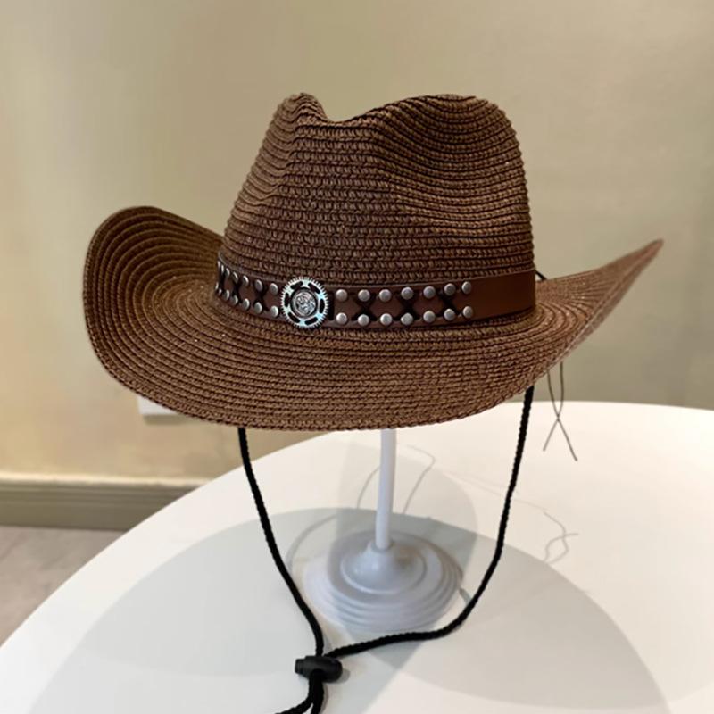 Straw western cowboy hat men's outdoor sunshade sun protection hat retro casual riding jazz hat women