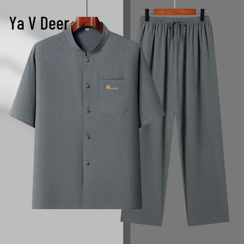 Yalu Men s Ice Silk Short Sleeve Tang Suit Set 40/170