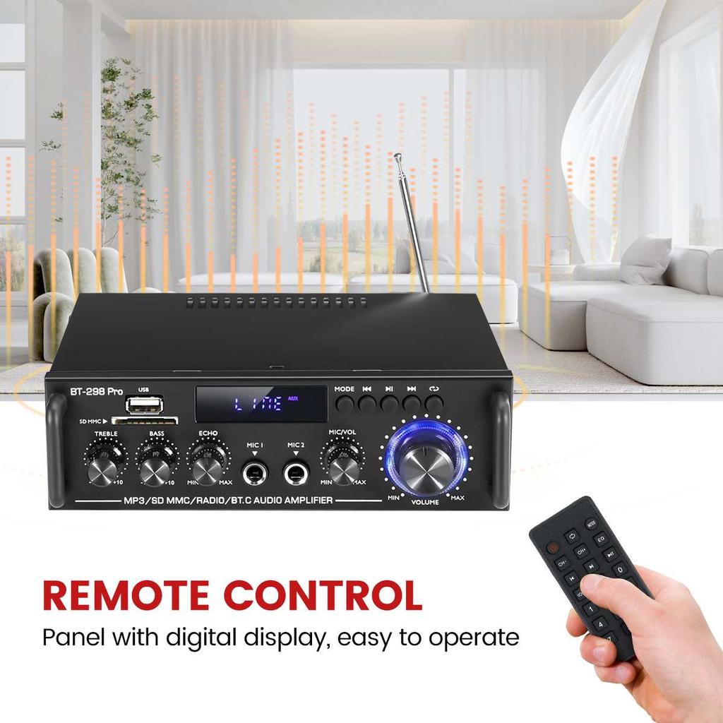 Amplificador de potência HIFI 2.0 canais digital bluetooth amplificador de áudio 12V 240V suporte bluetooth USB SD rádio com controle remoto UE