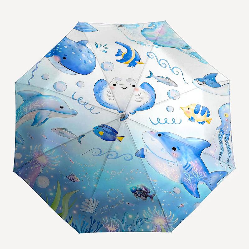 

1PC Ocean Sea Creatures Umbrella-8-Rib Reinforced, Automatic Open, Lightweight & Durable, Fashion Accessory for Outdoor, Beach L0329