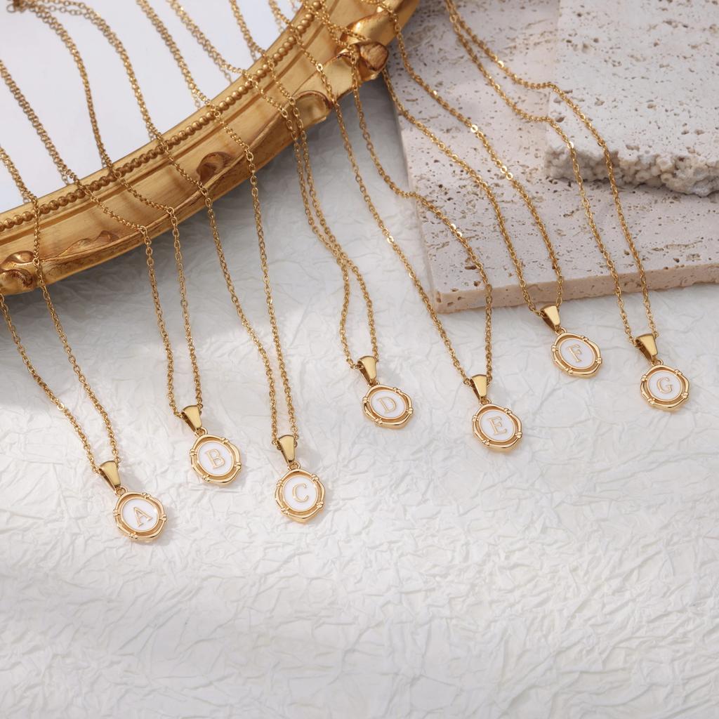 A-Z Letter Initial Enamel Necklace For Women Gold Color Stainless Steel Chain Pendant Letter Necklace Fashion Jewelry Gift