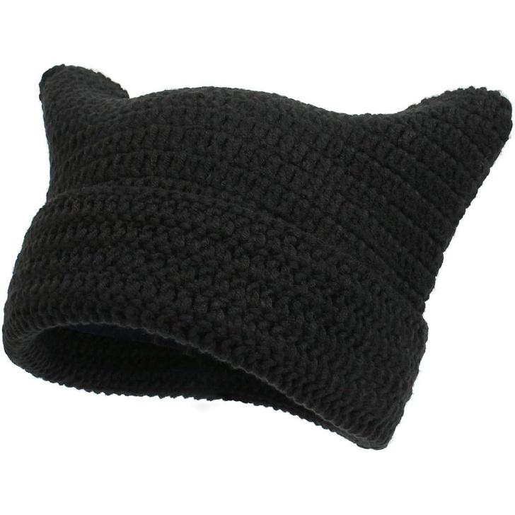 Crochet Cat Hat for Women Grunge Accessories Cat Ear Beanie Women Vintage Fox Hat Slouchy Beanies Women
