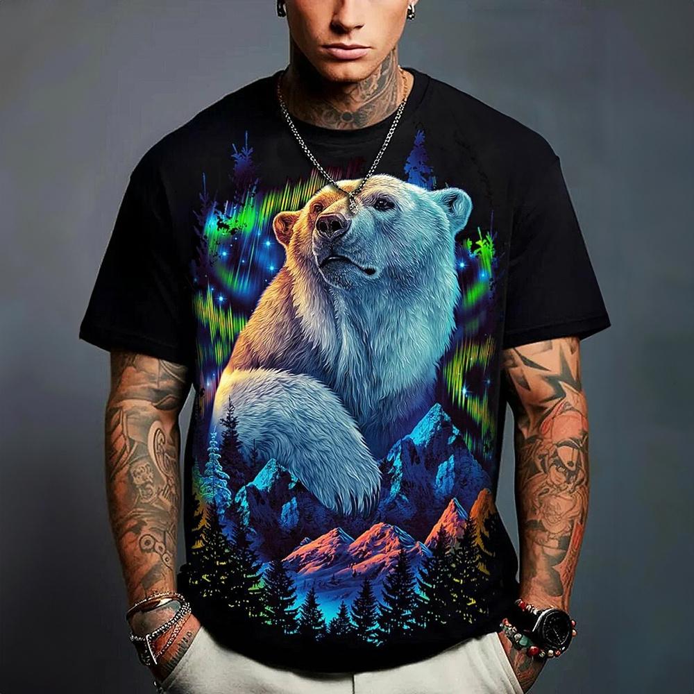 Russian National Emblem T-shirt For Men Animal Brown Bear Print T Shirts Short Sleeve Tee Casual Oversized Men's Clothing Tops