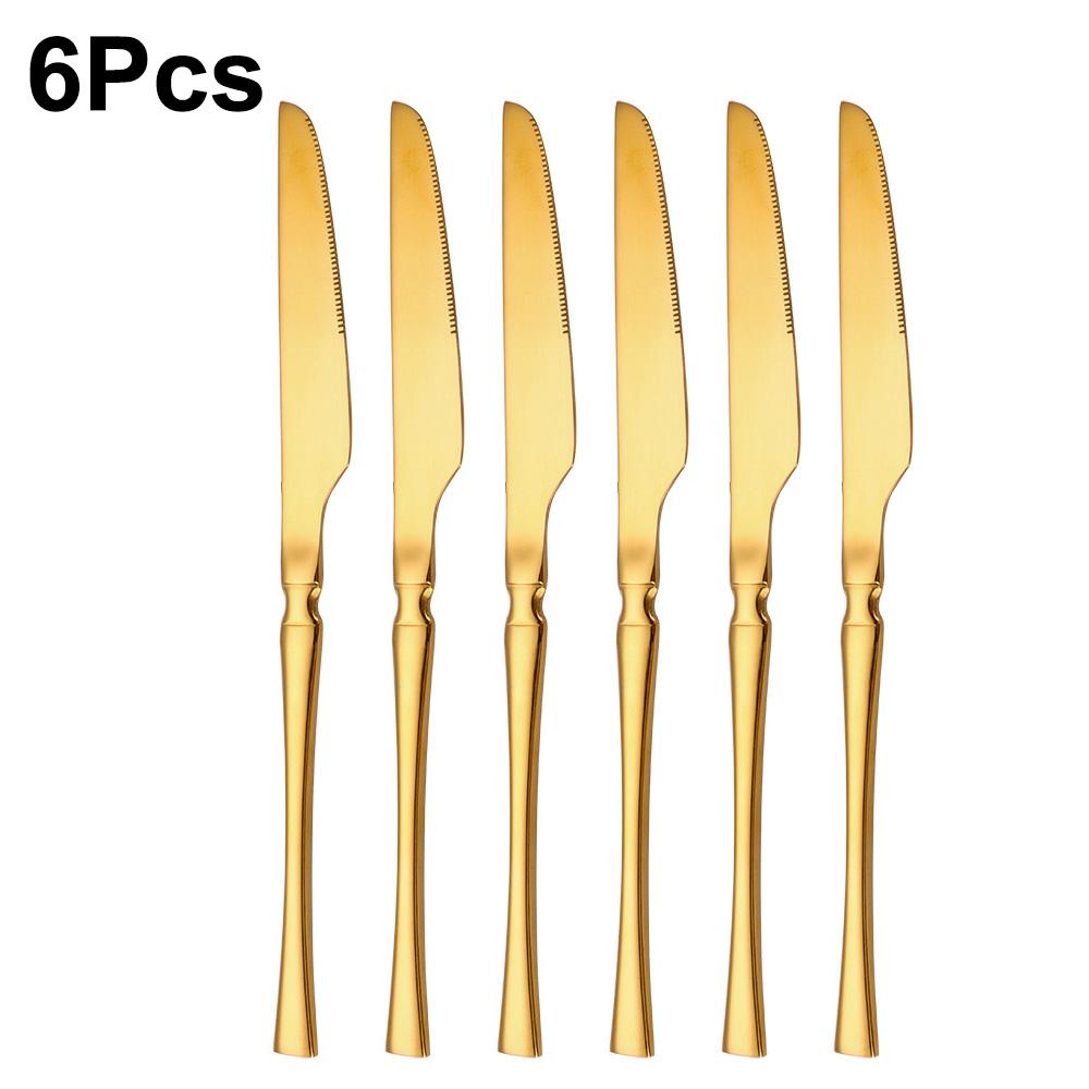 6/24/30Pcs Gold Thin Cutlery Stainless Steel Tableware Western Dinner Set Solid Color Knife Fork Spoon Mirror Kitchen Utensils