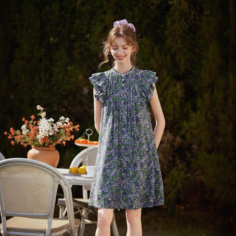 

Bailuyu 2025 Summer Double-Layer Floral Flutter Sleeve Dress XL