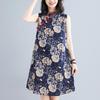 Retro Modified Disc Button Cheongsam Skirt Loose Slimming Sleeveless Printed Dress