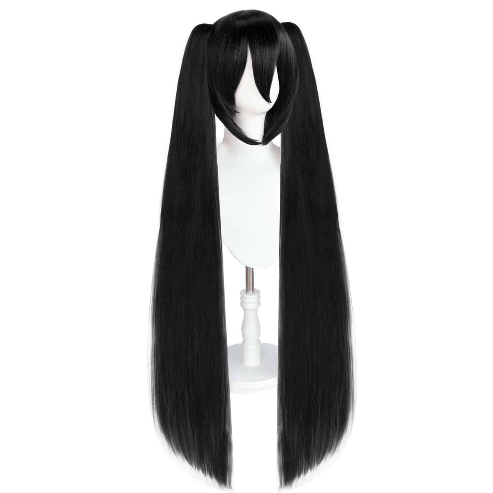 

Synthetic Hair long 48 inches Black TwinTail Cosplay Wig: Ultra-Long Straight Ponytails with Bangs, for Anime & Costume Play чёрный