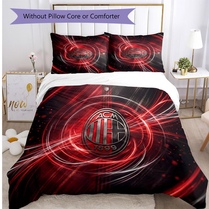 Set Lenzuola Stampa AC Milan 3 Pezzi Morbido Delicato sulla Pelle Lavabile Copripiumino e Federe Set Stagione Unica Camera da Letto