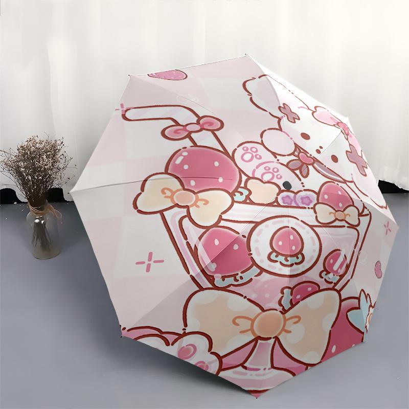 1pc Kawaii Strawberry Parfait Umbrella - Automatic Opening & Closing with Cute Bow Design - Perfect for Fans, Travelers, Everyday Use - Ideal Gift for