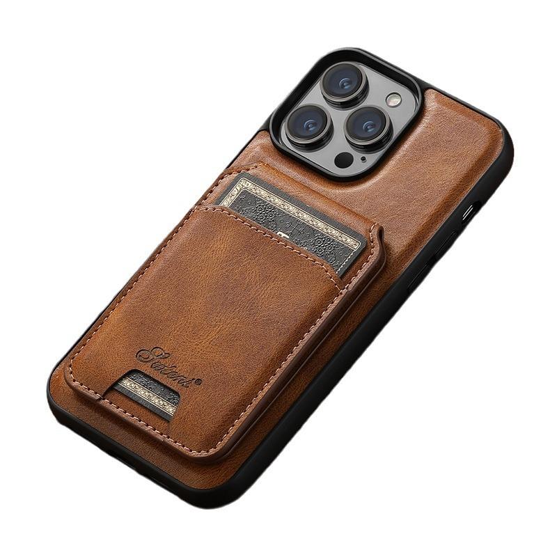Business card magnetic suction Apple 15promax mobile phone case, suitable for iPhone14 bracket, anti-drop 13 high-end leather case