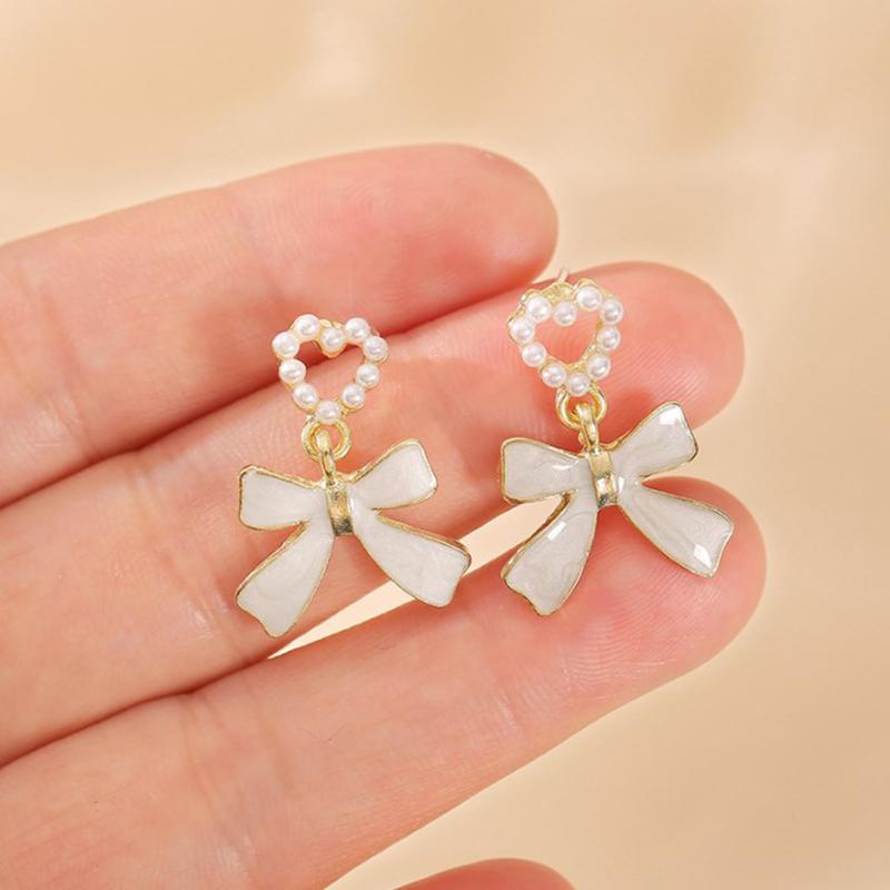 Korean Earings Jewelry Grace Cute Sweet Imitation Pearl Bow Earrings