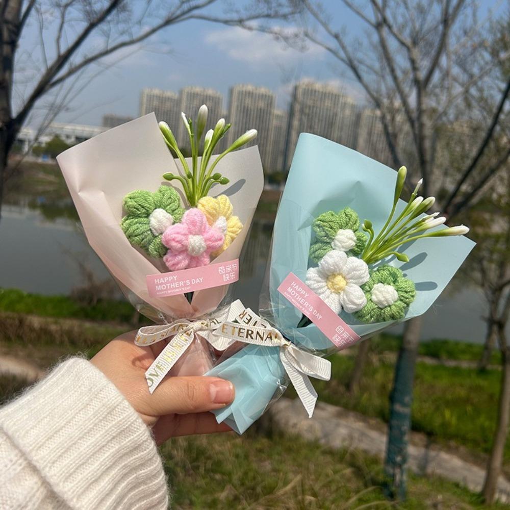 Fake Flower Mini Flower Bouquets Home Decoration Mother's Day Gifts Crochet Artificial Flower Handmade Knitted Flower Bouquets