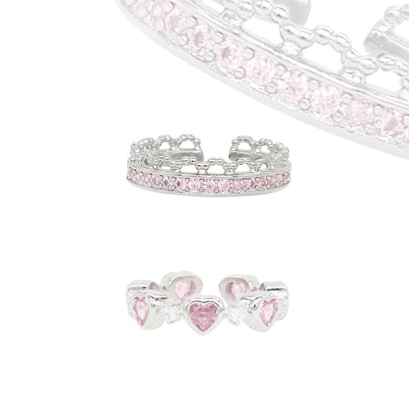 Heart Pink Elegant Design Adjustable Ring With Brilliant Zirconia For Women Modern