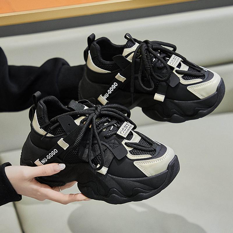 Women's Chunky Sneakers 2024 Autumn Breathable Mesh Platform Sports Shoes Woman Fashion Lace Up Thick Bottom Vulcanized Shoes