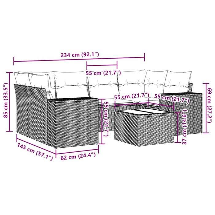 VidaXL Salon de Jardin avec Coussins 7 pcs, Canapés avec Dossier, Ensemble de Meubles, Mobilier de Terrasse Patio, Gris 3222321