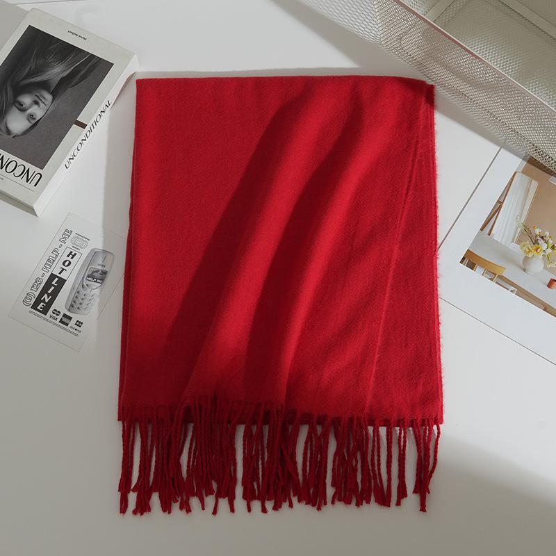 Autumn and Winter New Imitation Cashmere Scarf Female Korean Version Versatile Solid Color Shawl Dual-purpose Thickened Warm Couple Fringed Scarf