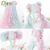WTB Highlights Long Curly Hair Synthetic Wig Female Harajuku Style Straight Bangs Fluffy Colorful Highlights Curly Hair Wig